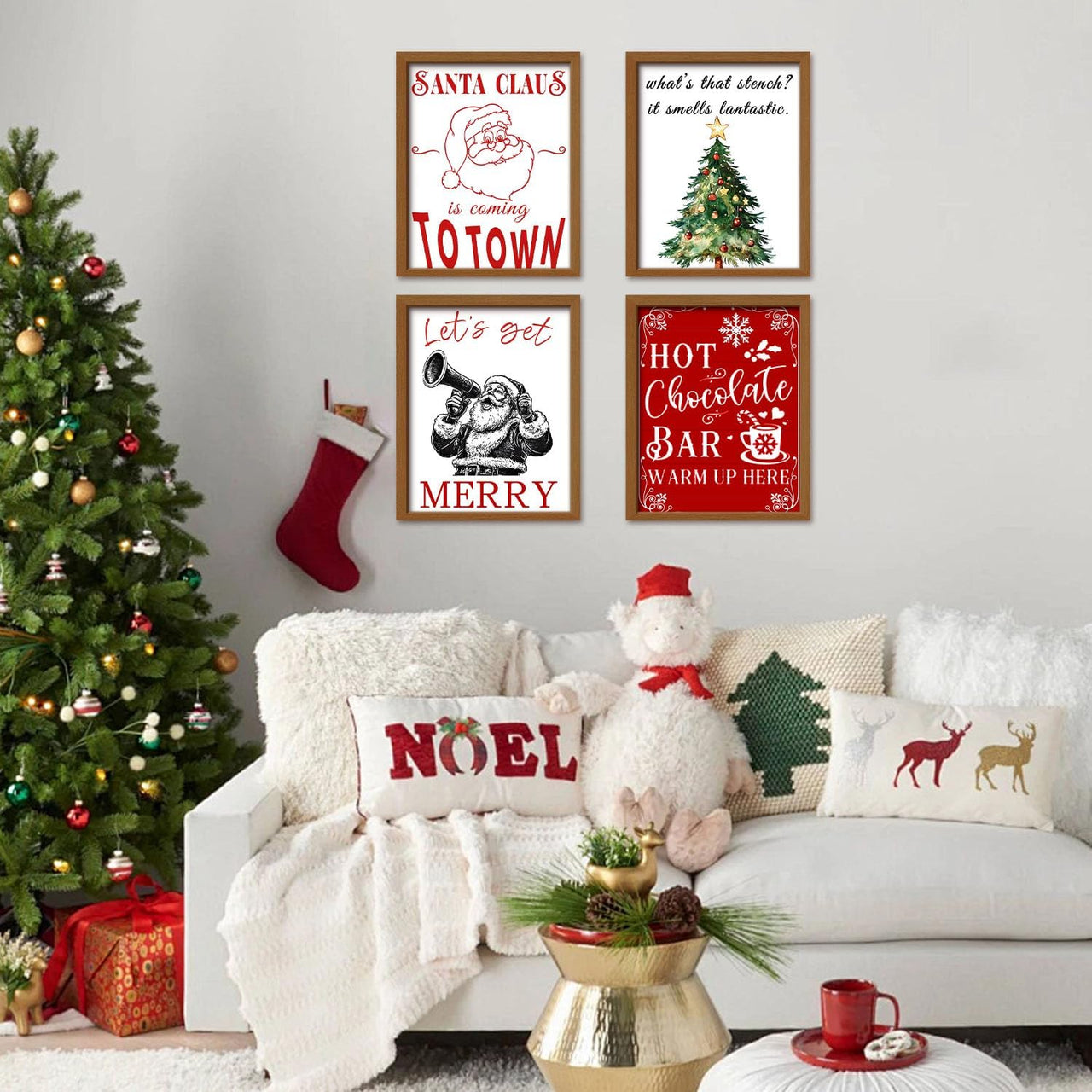 Santa Claus Wall Art Set of 4, Themed Canvas Prints Featuring Christmas Portraits, Holiday Decoration for Living Room, Bedroom, or Office, Festive Christmas Decorations, (12x16inch, 4pcs,Unframed)