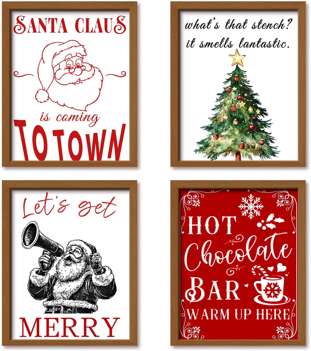 Santa Claus Wall Art Set of 4, Themed Canvas Prints Featuring Christmas Portraits, Holiday Decoration for Living Room, Bedroom, or Office, Festive Christmas Decorations, (12x16inch, 4pcs,Unframed)