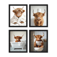 Thumbnail for Highland Cow Funny Bathroom Decor Wall Art,Funny Bathroom Signs Animal Canvas Wall Art,Bathroom Highland Cow Art Prints,Rustic Farmhouse Bathroom Wall Decor,(8x10inch,4pcs,UNFRAMED)