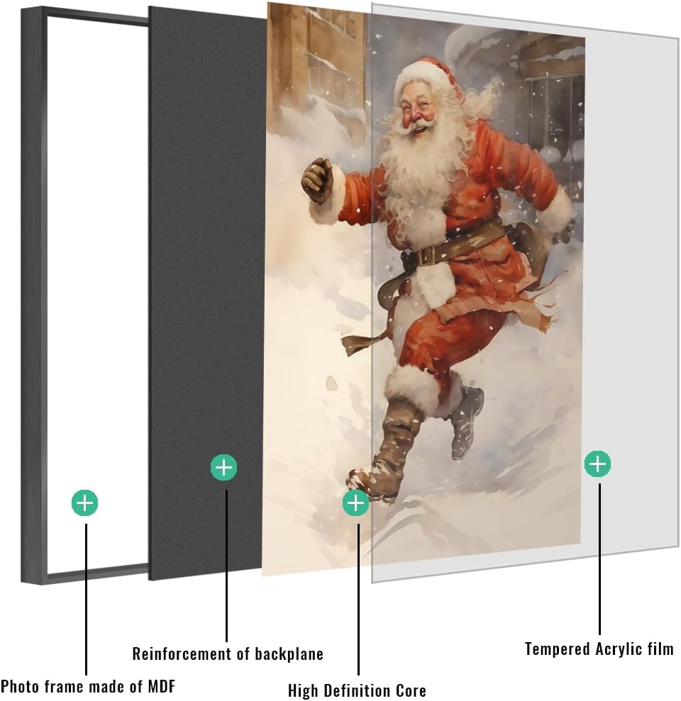 Christmas Santa Claus Wall Art Set - 4-Piece Holiday Decor Featuring Santa, Perfect for Home, Living Room, Bedroom, Office, and Seasonal Decorations(8x10inch, 4pcs, Framed)