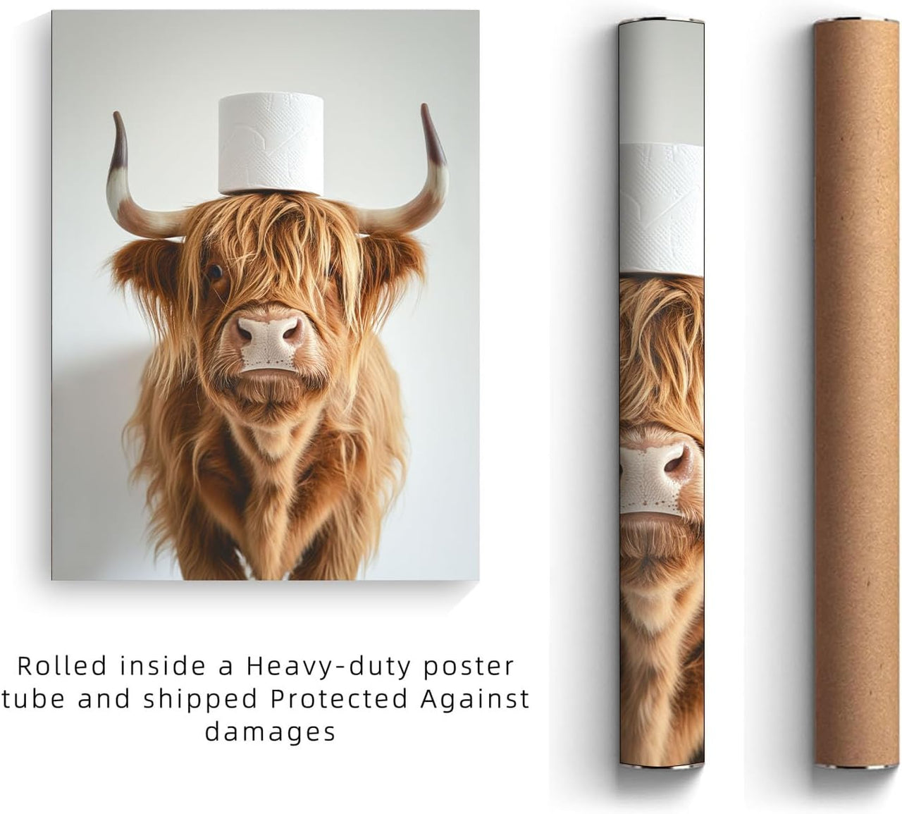 Highland Cow Funny Bathroom Decor Wall Art,Funny Bathroom Signs Animal Canvas Wall Art,Bathroom Highland Cow Art Prints,Rustic Farmhouse Bathroom Wall Decor,(8x10inch,4pcs,UNFRAMED)