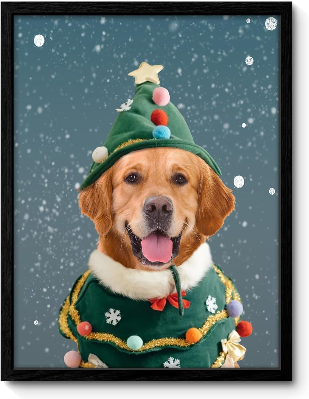 Personalized Canvas Print Personalized Pet Portrait From Photo,Christmas Pet Portrait, Funny Pet Portrait, Holiday Pet Portrait, Santa Pet, Pet Lover Gift, Funny Christmas Gift（8x12inch Framed）