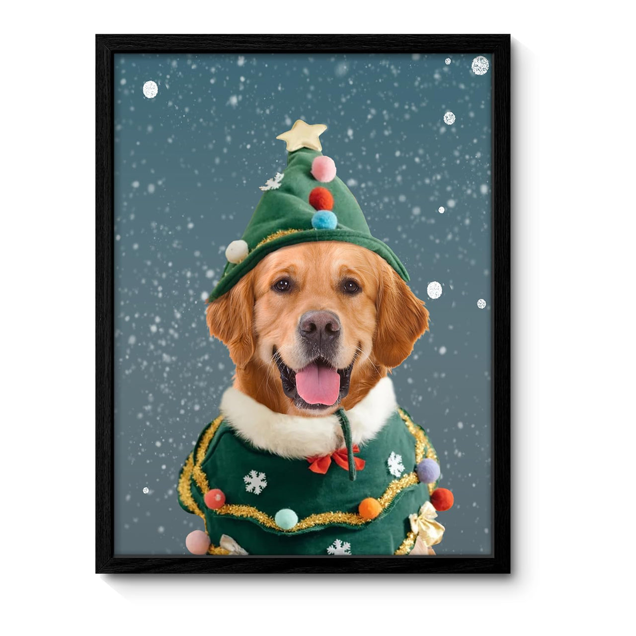 Personalized Canvas Print Personalized Pet Portrait From Photo,Christmas Pet Portrait, Funny Pet Portrait, Holiday Pet Portrait, Santa Pet, Pet Lover Gift, Funny Christmas Gift（8x12inch Framed）