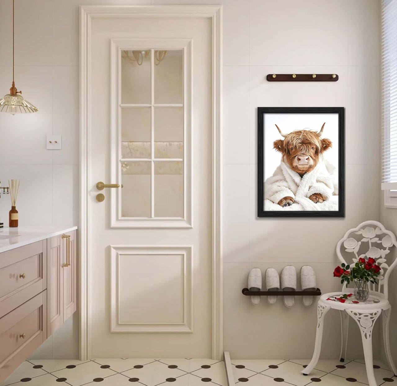 Highland Cow Funny Bathroom Decor Wall Art,Funny Bathroom Signs Animal Canvas Wall Art,Bathroom Highland Cow Art Prints,Rustic Farmhouse Bathroom Wall Decor,(8x10inch,4pcs,UNFRAMED)